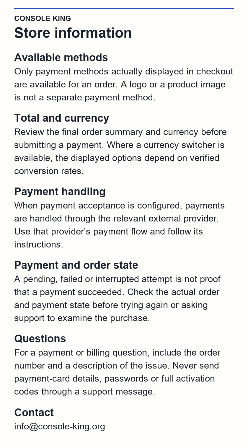 Payment Policy — Console King
